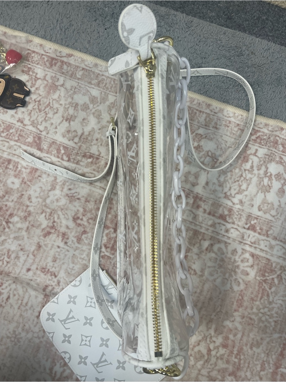 Clear and white fashion Monogram Crossbody Bag with White Trim - Picture 2 of 4